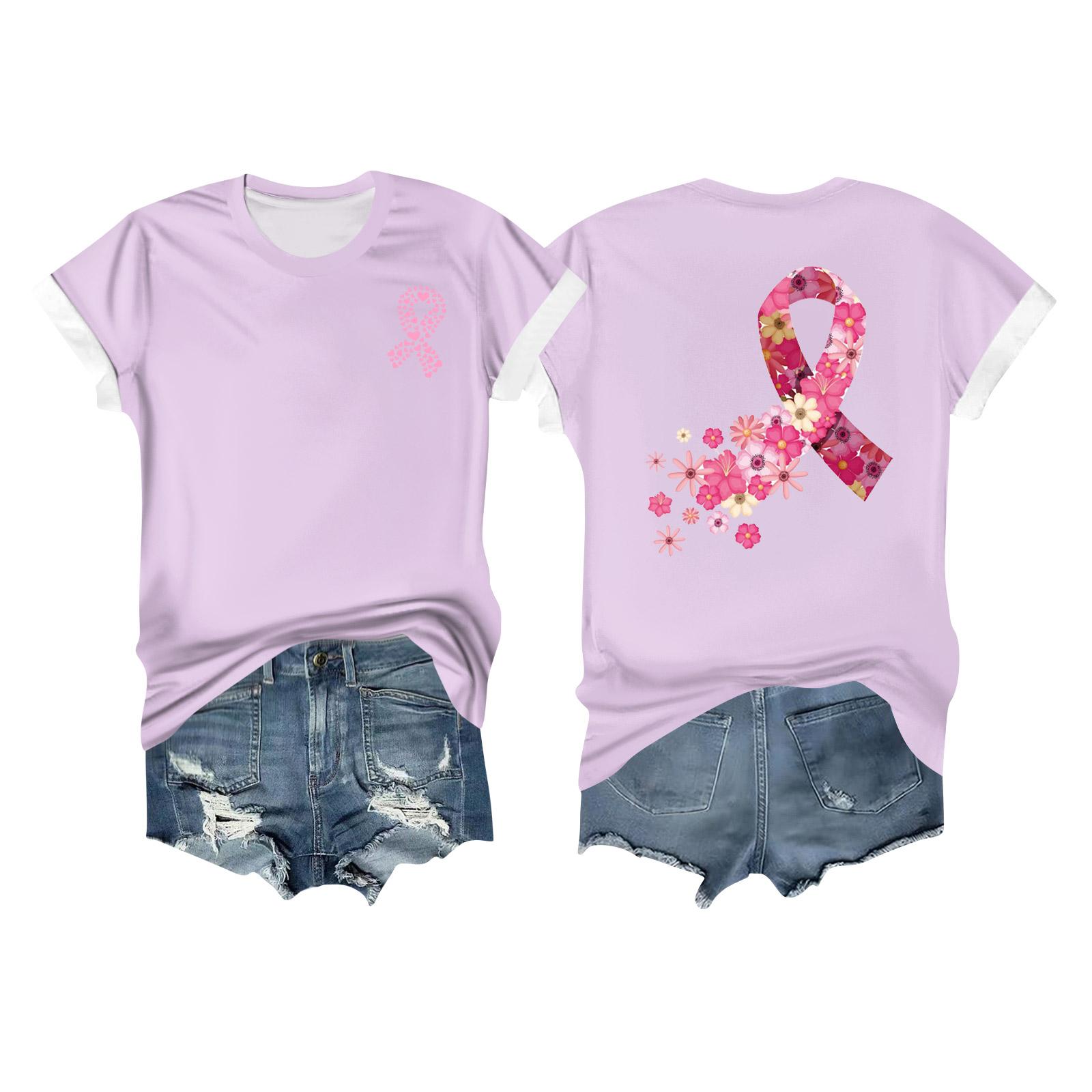 

Women s Breast Ribbon Printed Casual Short Sleeve XXL