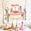 Cartoon Character Strawberry Cake Birthday Tapestry Wall Hanging Home Decor for Bedroom Living Room Happy Birthday