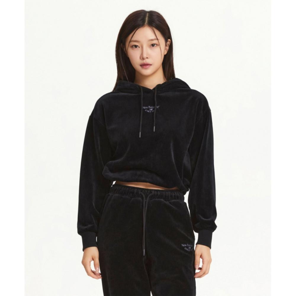 

New Balance Nbn0e4w922 Women Velour Ribbed Semi Crop Hoodie Black (19)BLACK/S(085)