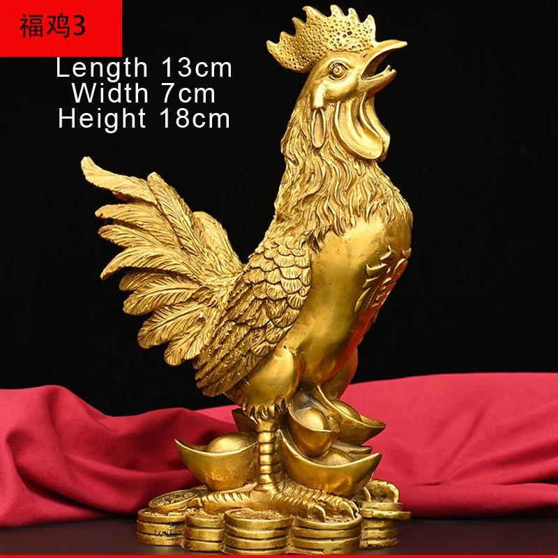 Pure Copper Rooster Statue, Fengshui Crafts, Home Office Decor Zhaocai Zodiac Small Animal Chicken Ornament Sculpture Decoration