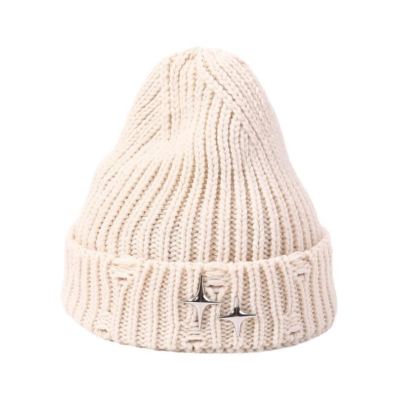 Hat Men and Women Stars Ripped Wool Hat Japanese Pointed Knit Hat Autumn and Winter Warm Pullover Cold Hat