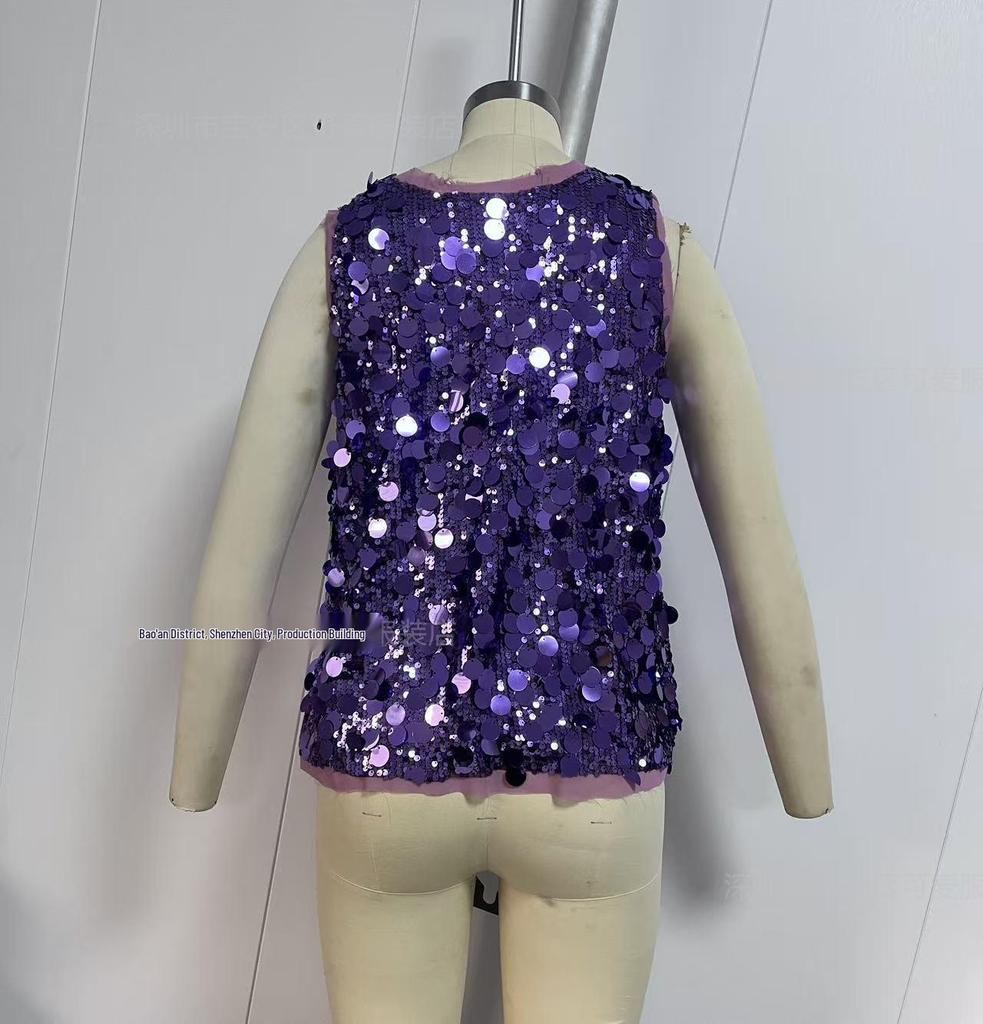 2025 Casual Spicy Girl Sequin Sleeveless Fashion Top for Women