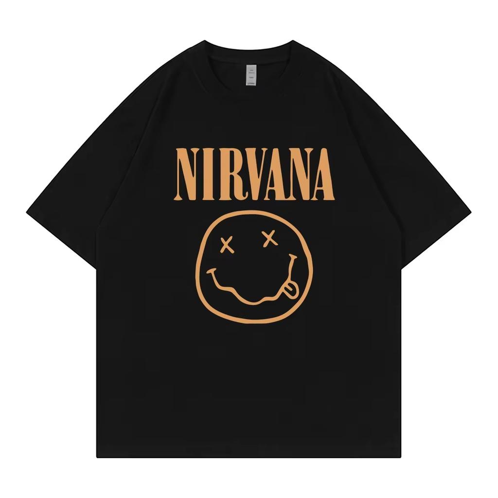 Maglietta Retrò Classica Banda Nirvana Uomo Donna Manica Corta Estate Stile Punk Colore Unico Larga Casual Traspirante Maglietta