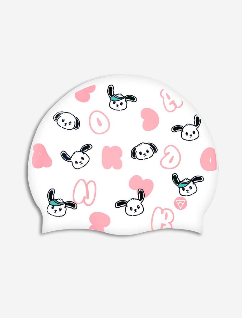Toneidoseupocheu Alphabet Silicone Swim Cap White Pink