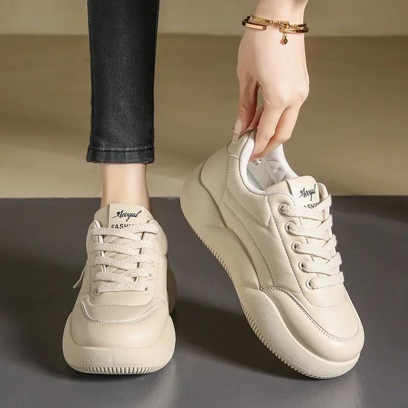 Fashion SYTK Women's Versatile Thick Bottom Bread Shoes Spring/autumn Casual Trendy Student Shoes Skateboard Spring 2024 New Style
