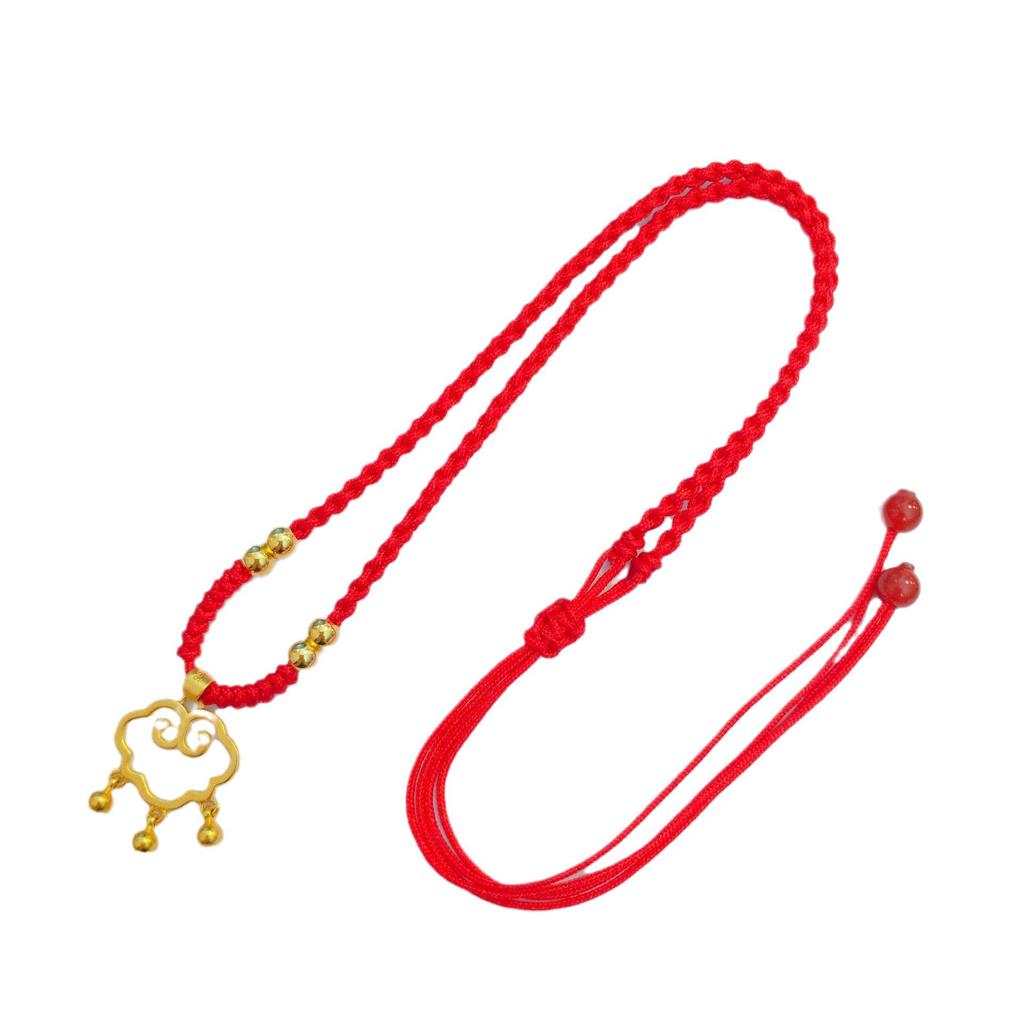 Auspicious Cloud Ruyi Lock Necklace with Bell Pendant - Handmade Woven Good Luck Charm, Qixi Gift for Girlfriend.