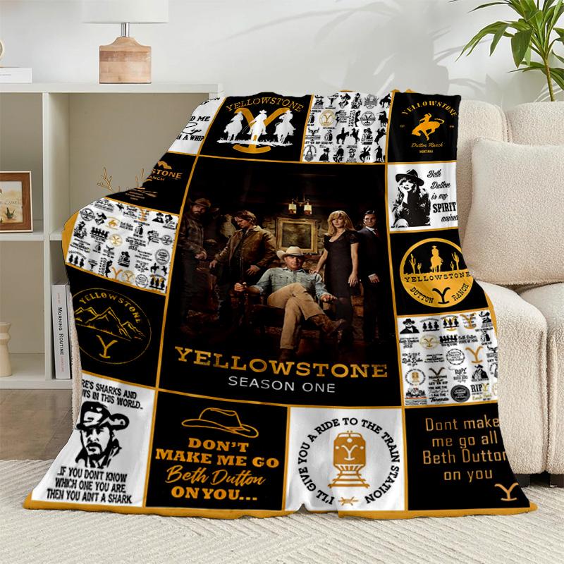 1PC Yellows-tone Dutton Ranch Flannel Blanket Gift, Suitable for Both Men And Women, Soft Ideal for Beds And Sofa, Birthday Or Christmas Gift
