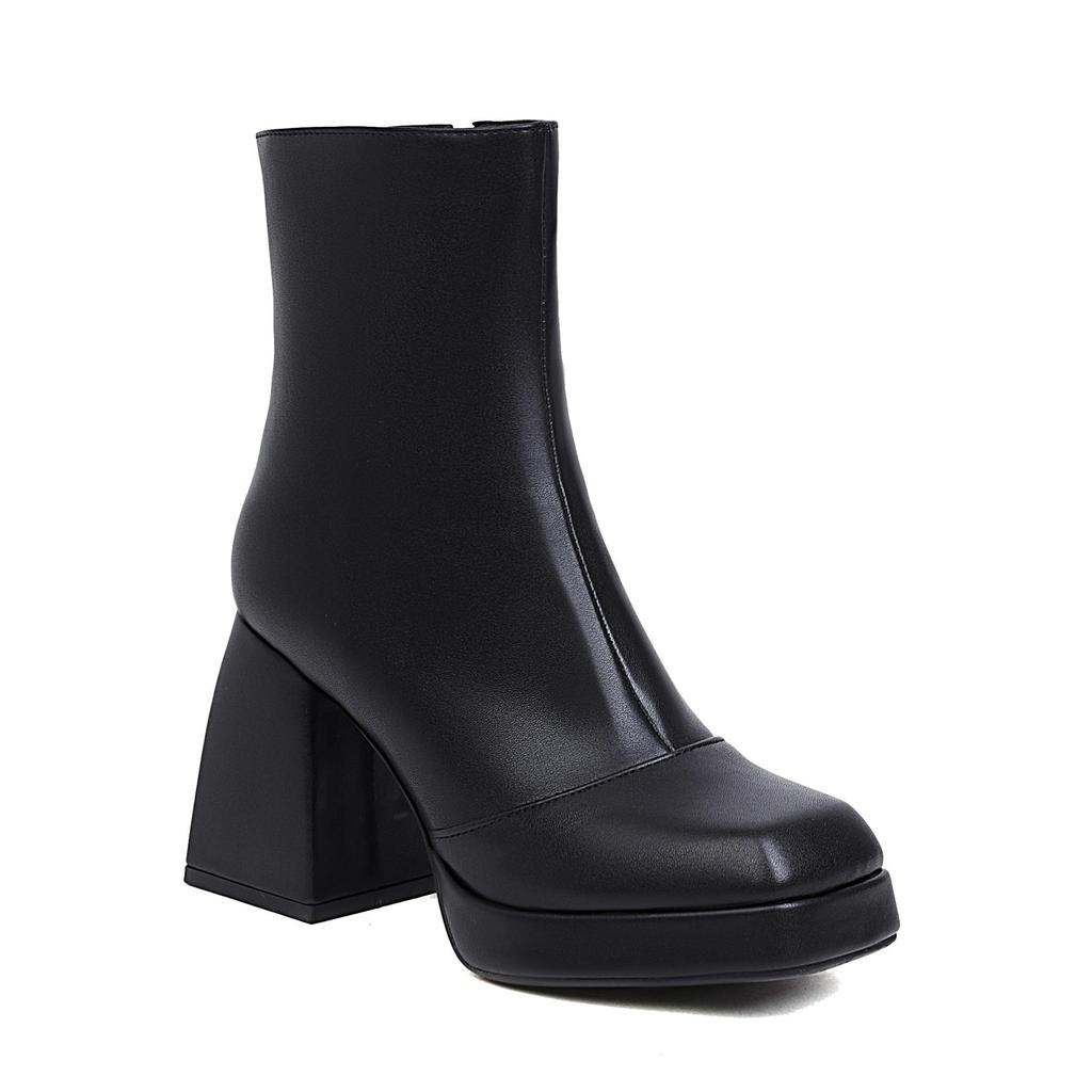 B5/Dámské krátké kozačky na vysokém podpatku Podzim a zima Nová barva Candy Nepromokavá platforma Velké kozačky na silném podpatku