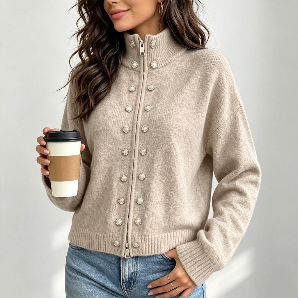 Cardigan a manica lunga in maglia da donna con colore e vestibilità larga per abbigliamento casual