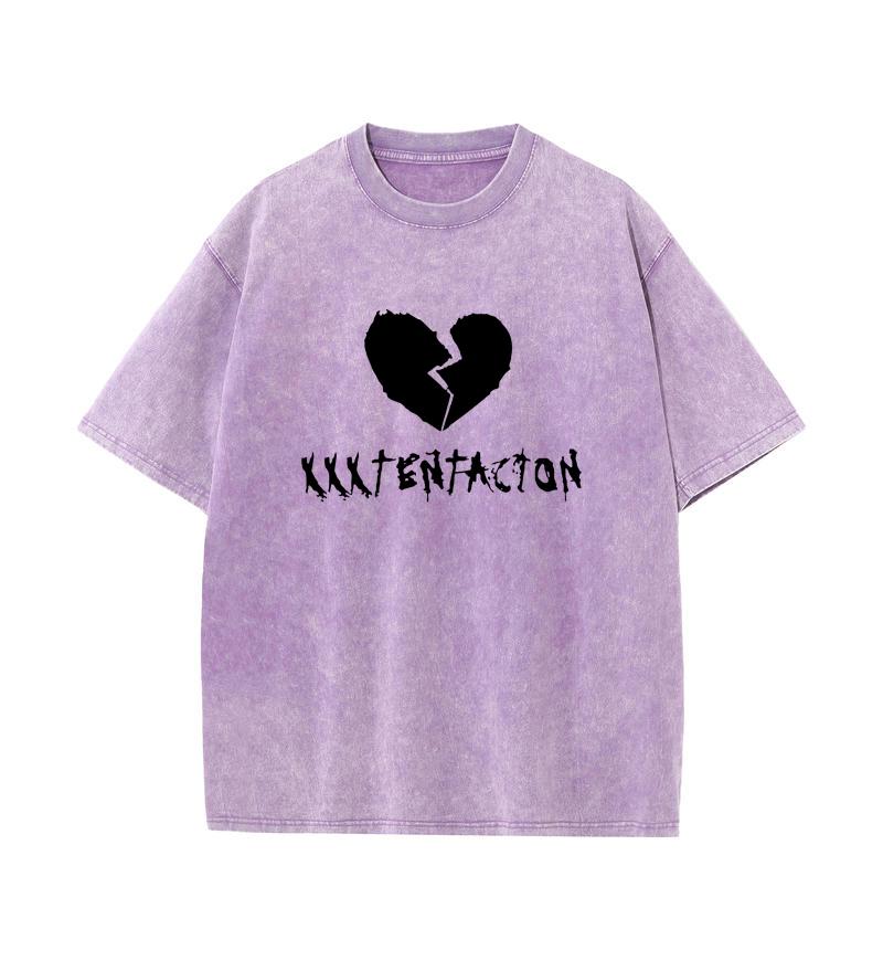 

2025 Лето 100% хлопок стираный Old Craft свободная футболка большой размер О-образный вырез свободная мужская футболка с принтом в форме разбитого сердца XXL фиолетовый