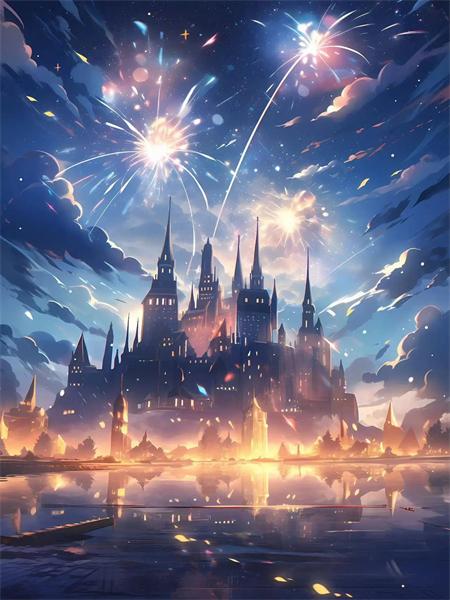Diamond Art Painting Castle Fireworks Full Square Round Embroidery Mosaic Fantasy Landscape Home Decor