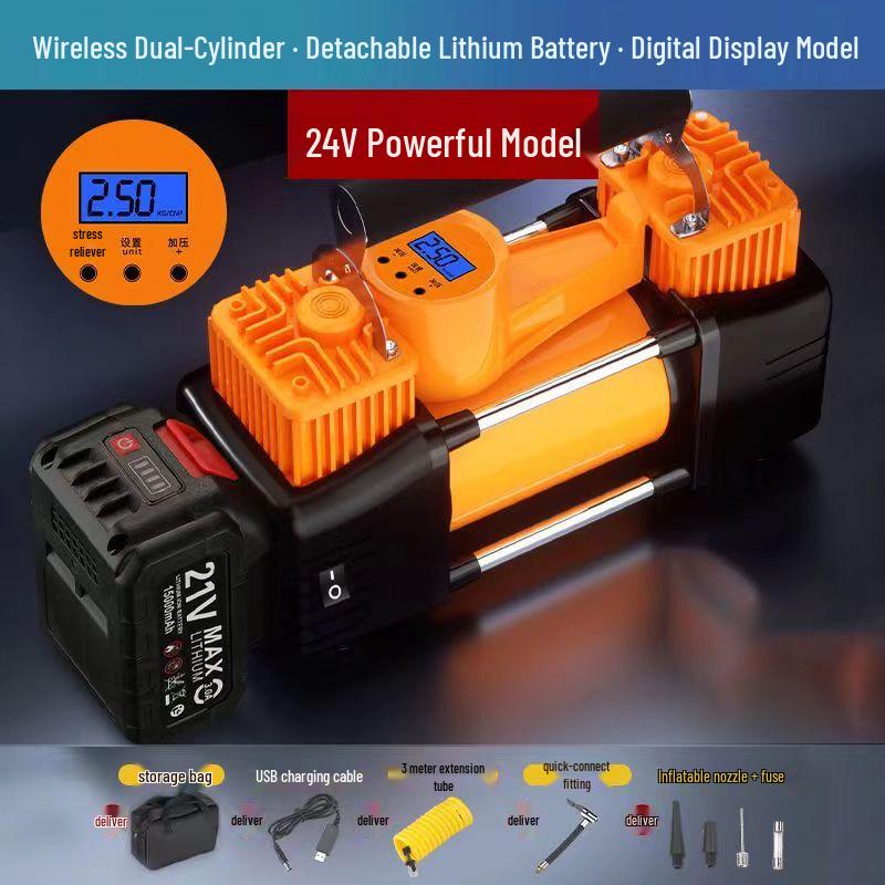 Portable 21V Dual-Cylinder Wireless Car Tire Inflator CN plug (adapter included)