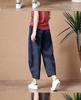 Cotton Harem Loose Solid Casual Elastic Summer Cropped Pants Navy [JINJUDUO] Women's Pants, Fit, Color, Pants, Waist, (XL, Blue)