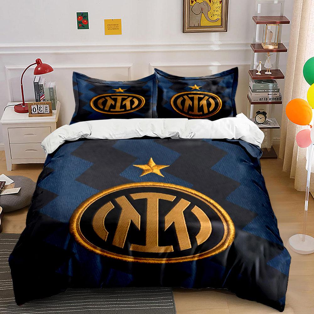 Biancheria da letto con logo Inter Blu e Oro Set Copripiumino Copripiumino Federe (1 * Copripiumino 2 * Federe, senza piumino)