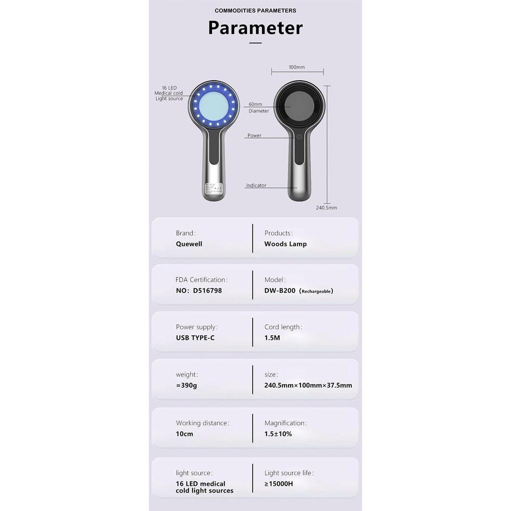 NEW UV Magnifying Woods Lamp Skin Analyzer Facial Beauty Testing Light for Skin Care Analysis Detection