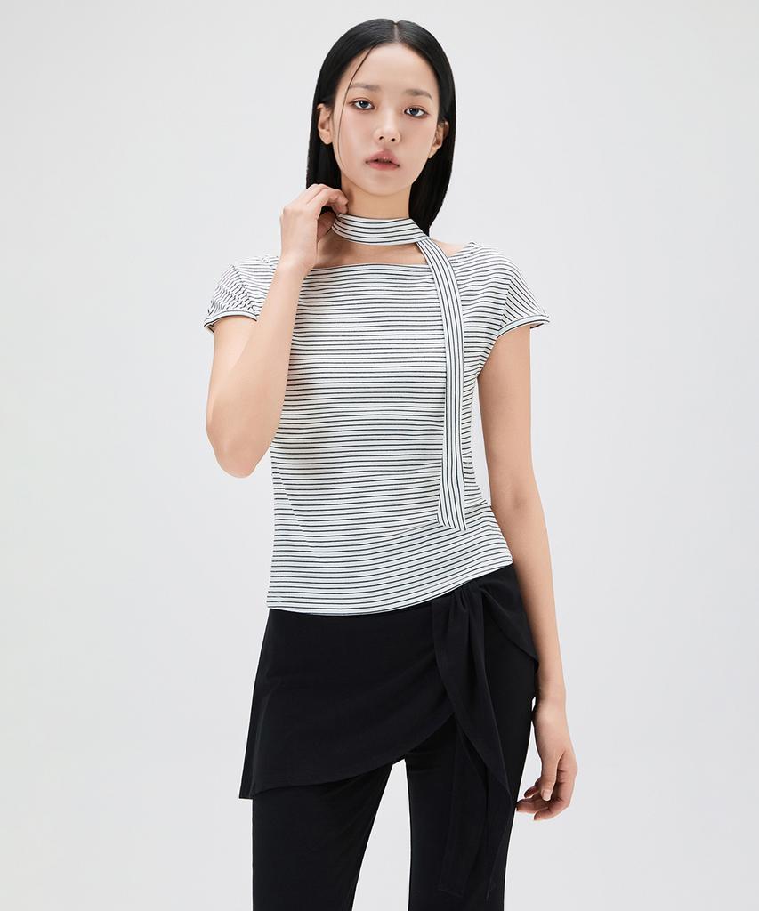 MIXXO Striped Tie Short Sleeve T-Shirt_Miwhwg41Ss