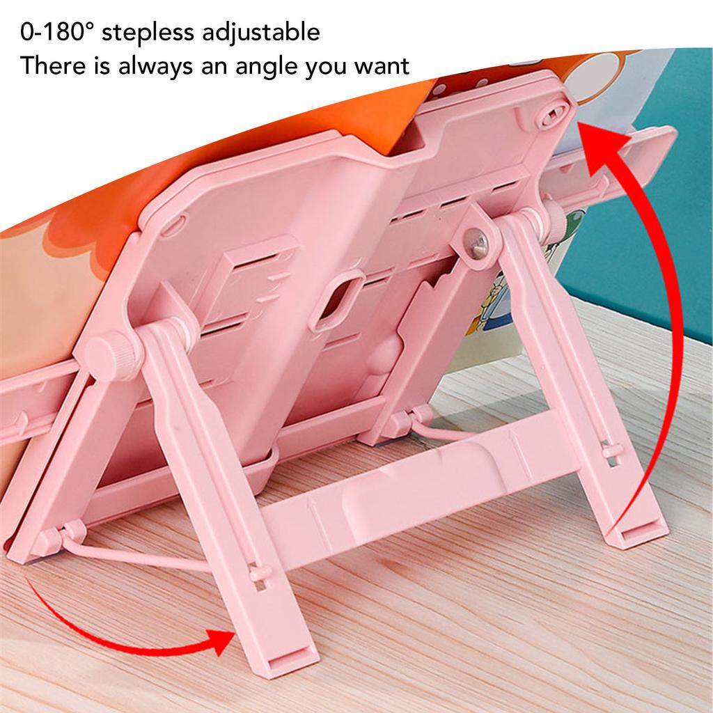 Book Stand for Kids Angle Adjustment Desktop Reading Adjustable Book Clip Stand Book Holder Pink