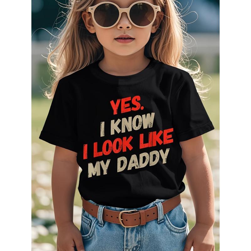 

European sizes Children Girls Fun Yes, I Look Like My Dad T-Shirt - Soft Breathable Short Sleeve Crew Neck, Suitable for Boys and Girls 98cm чёрный