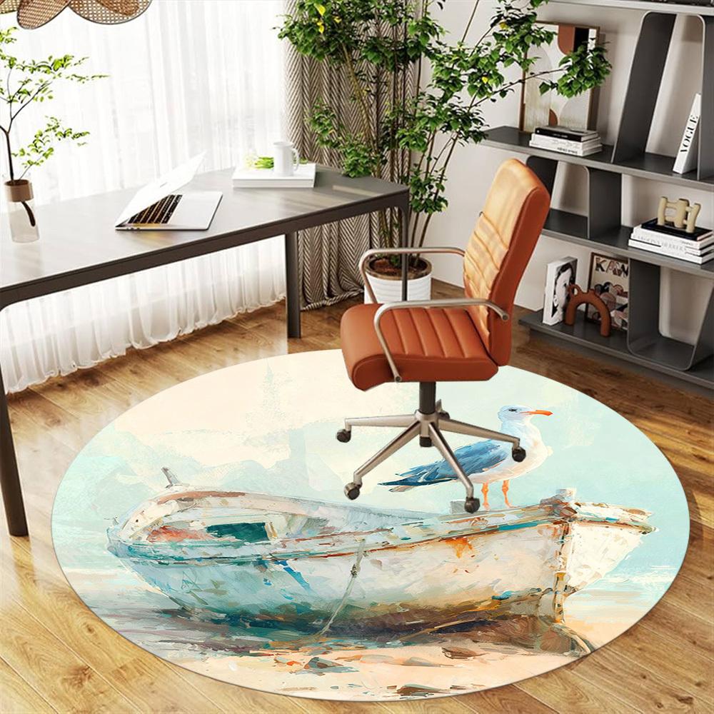1PC boat seagull Office Round Area Rug, Under Office Chairs Bedroom Living Room Home Decor, Carpet for Office -1110139