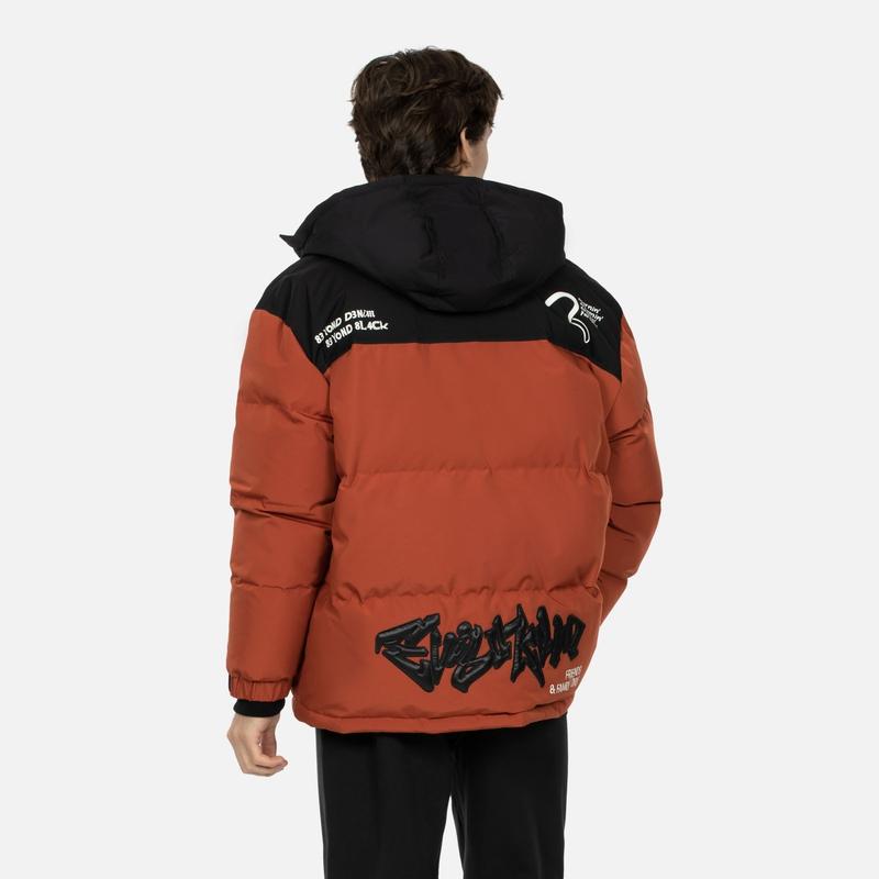 Evisu Color Block Oversized Hooded Loose Fit Zipper Down Jacket Men Outerwear 2EAGNM3NJ5200OSPL