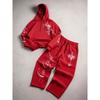 Men's Autumn and Winter Sports Shirt Set, Classic Letter Pattern Print, Drawstring Hooded Sports Shirt and Drawstring Casual Sports Pants