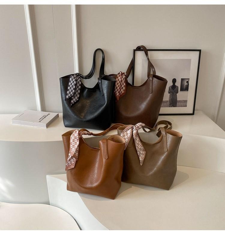 Stylish Bucket Shape Pu Cross-border Trend Shoulder Bag In Black Brown Coffee