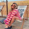 Streifen Stricken Frauen Strand Kleid Bodycon Rückenfrei Langarm Grün Casual Sommer Urlaub Sexy Kleider Party