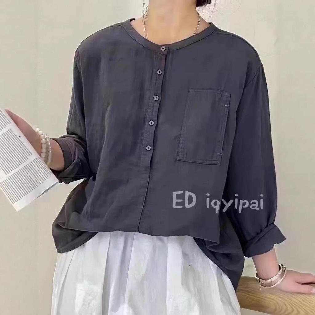 Retro Double-Layer Cotton Gauze Top: Versatile Half-Button Casual Pullover for Spring/Summer
