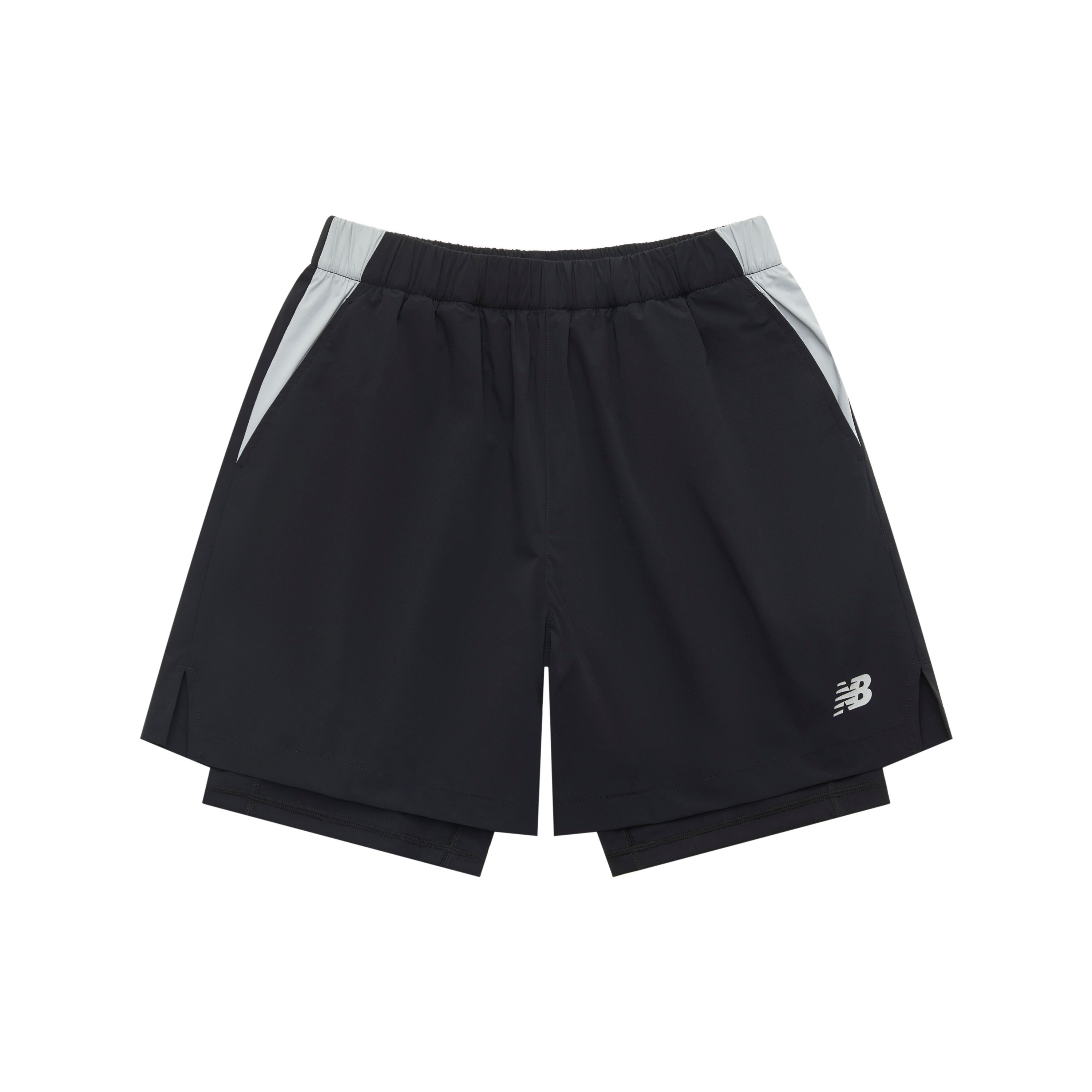 

New Balance Hypersports Designer Series Colorblock Logo Elastic Waist Running Shorts Unisex Bottoms Black NVE25121-BK
