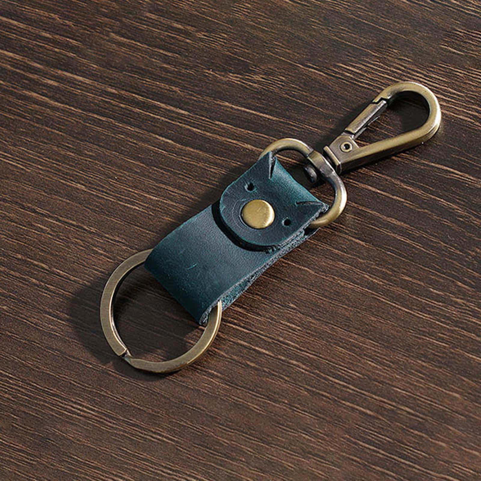 

Fashion Leather Keychain, Unisex Key Chain Holder, Business Metal Ring with Belt Loop, Keyring синій