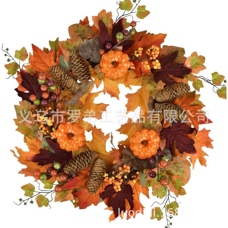 Harvest Wreath With Pumpkins Berries Vine Circle Halloween Thanksgiving Door Decor