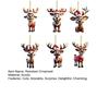 Yousheng 6 Pcs Christmas Reindeer Ornament Cute Cartoon Elk Acrylic Hanging Decoration with Santa Hat 2D Flat Animal Pendant for Car Interior Home