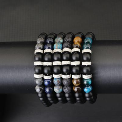 Stylový pánský náramek 8mm Přírodní vulkanický modrý howlit tygří oko kamenný korálkový náramek retro provázkový náramek ležérní doplňky