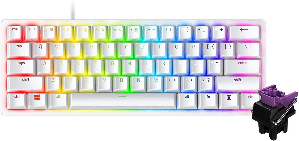 Razer Huntsman Mini Compact Gaming Mercury White Clicky Optical Clicky Chroma RGB Japanese Distributor Keyboard, - Switches, 60% Layout, Ultra-Fast