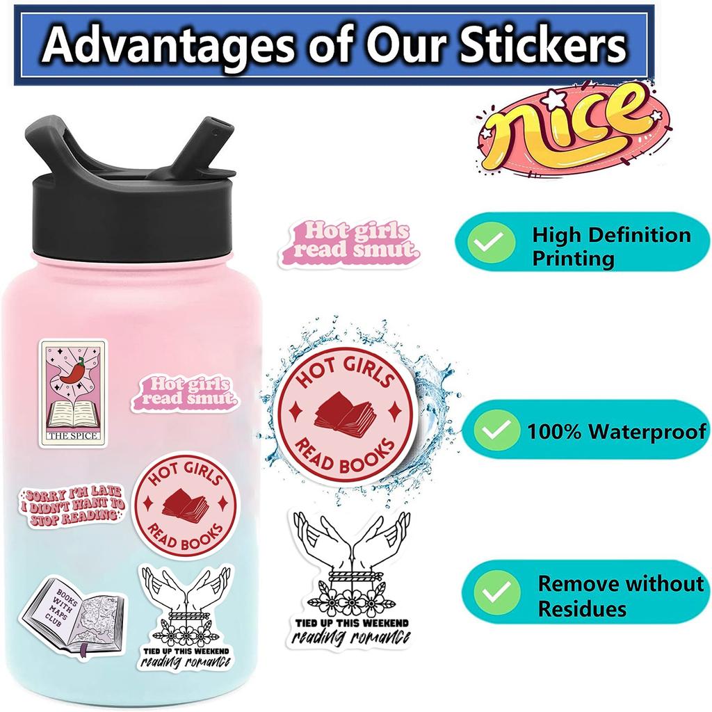 52 Bookish Smutty Read Graffiti Stickers Decorate Guitar Laptop Suitcase DIY Waterproof Stickers