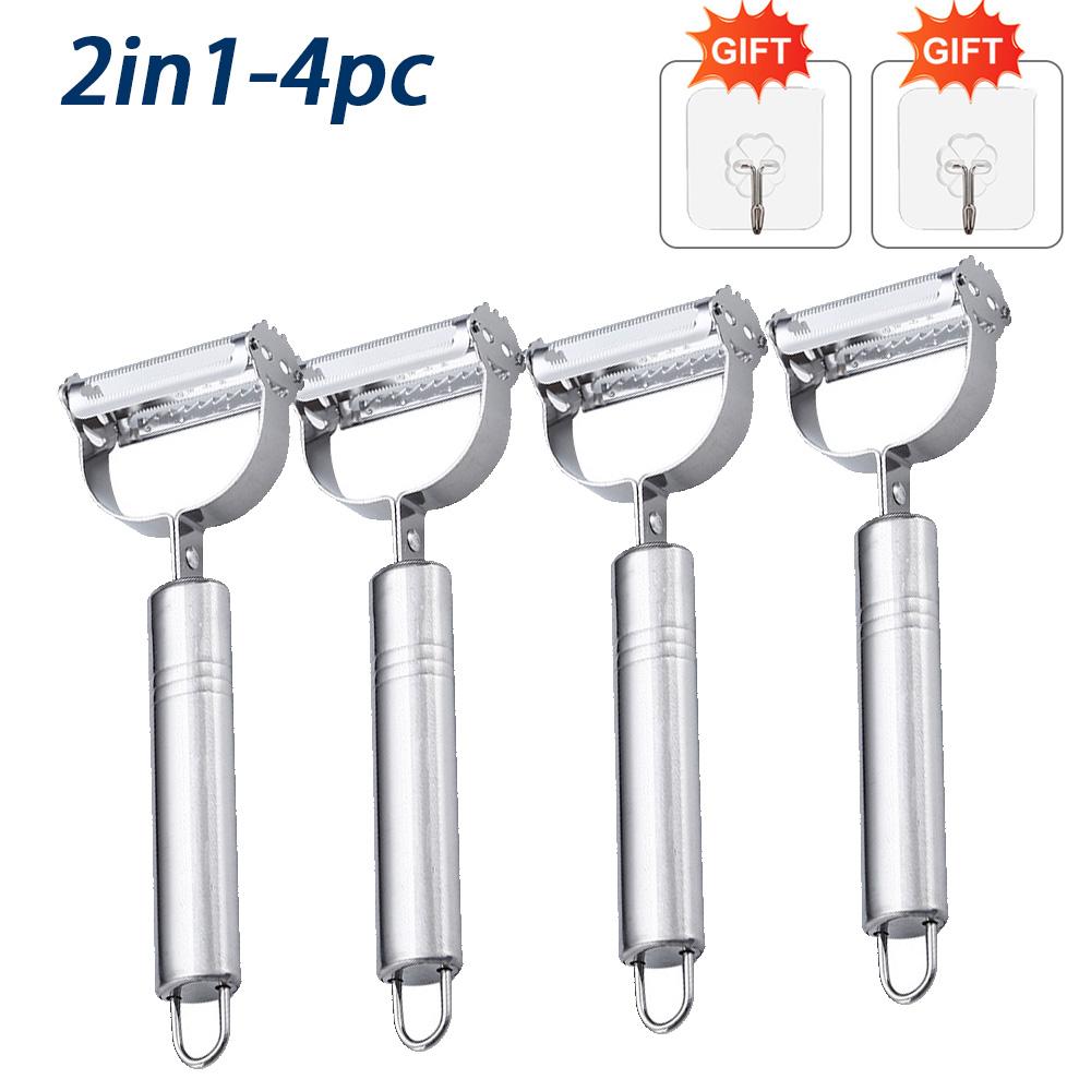 Stainless Steel Vegetable Peeler 4-in-1 Multi-Function Kitchen Tool with Anti-Slip Ergonomic Handle for Potato Carrot Cucumber