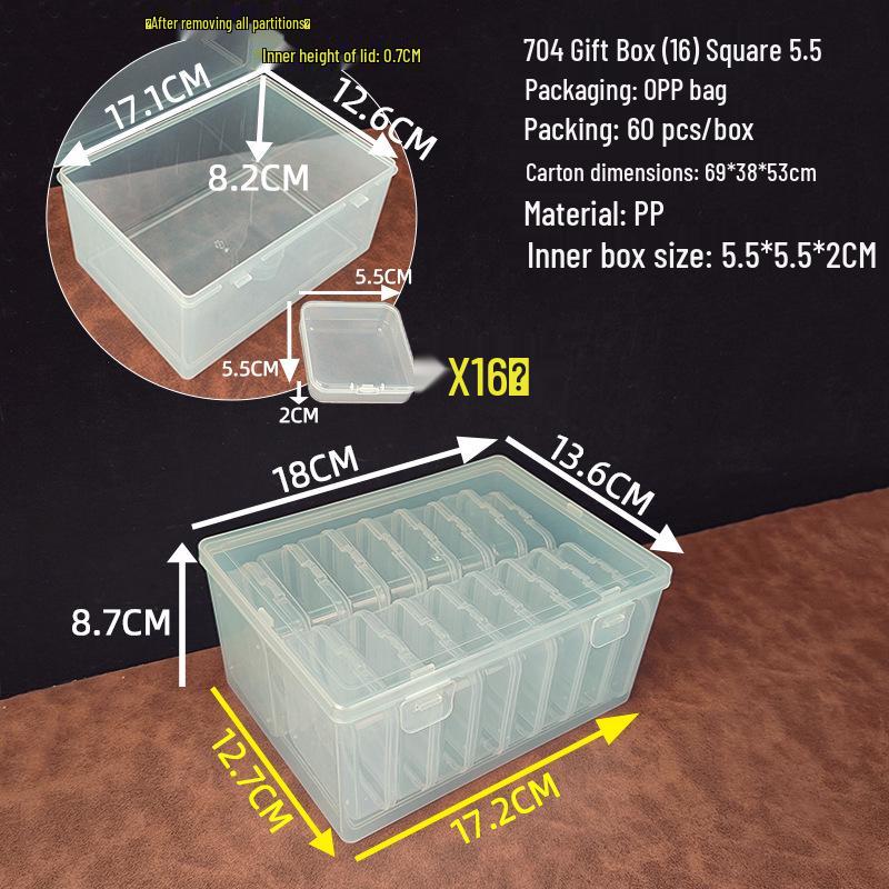 

704 Прозрачный органайзер на 16 ячеек: Квадратный контейнер 5,5 для хранения бусин и инструментов для алмазной мозаики - герметичный бокс из ПП