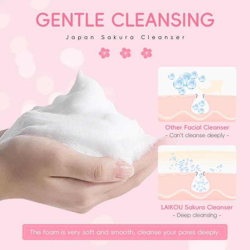 LAIKOU Sakura Foaming Facial Cleanser Cherry Blossoms Face Wash Pores Blackheads 50g