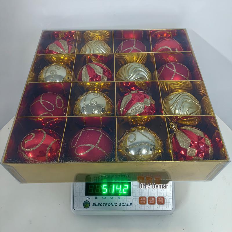 New 8cm Hand-Painted Christmas Ornaments Set - 16 Plated Plastic Balls