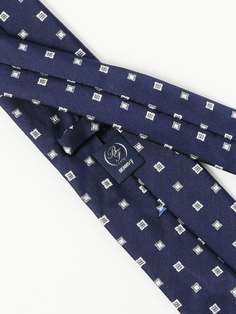 [BEAMS F] Silk Square Pattern Jacquard Necktie for Men, NAVY FREE