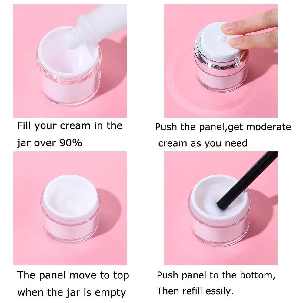 Portable Refillable Travel Cream Sample Vials Empty Squeeze Pump Vacuum Bottle Press Cream Jar Acrylic Cans Lotion Container