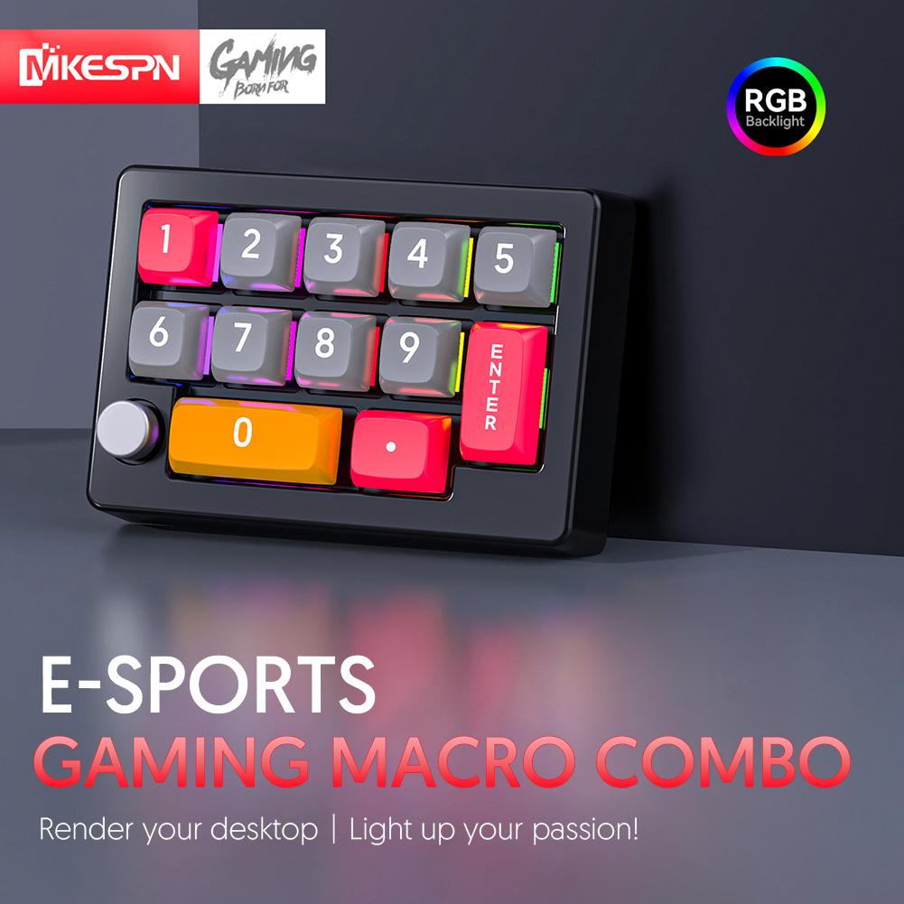 13 Key Wired Macro Programmable Mini Gaming Keyboard Fully Hot Swappable Programming KeyPad 12 RGB Lighting Effects with Knobs
