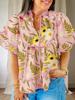 Blusa da Donna Floreale Babydoll Scollo a V Manica Corta a Lanterna Larga Top Estivo