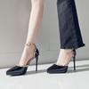 Nude hollow word with sexy waterproof table sandals pointed rivets high heels versatile French waterproof table