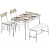 Dining Table Set with 2 Chairs and Bench, Upholstered Seats, Oak and White