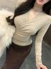 Women's Spicy V-Neck Hollow Turtleneck Long Sleeve Waist-Cinching Top