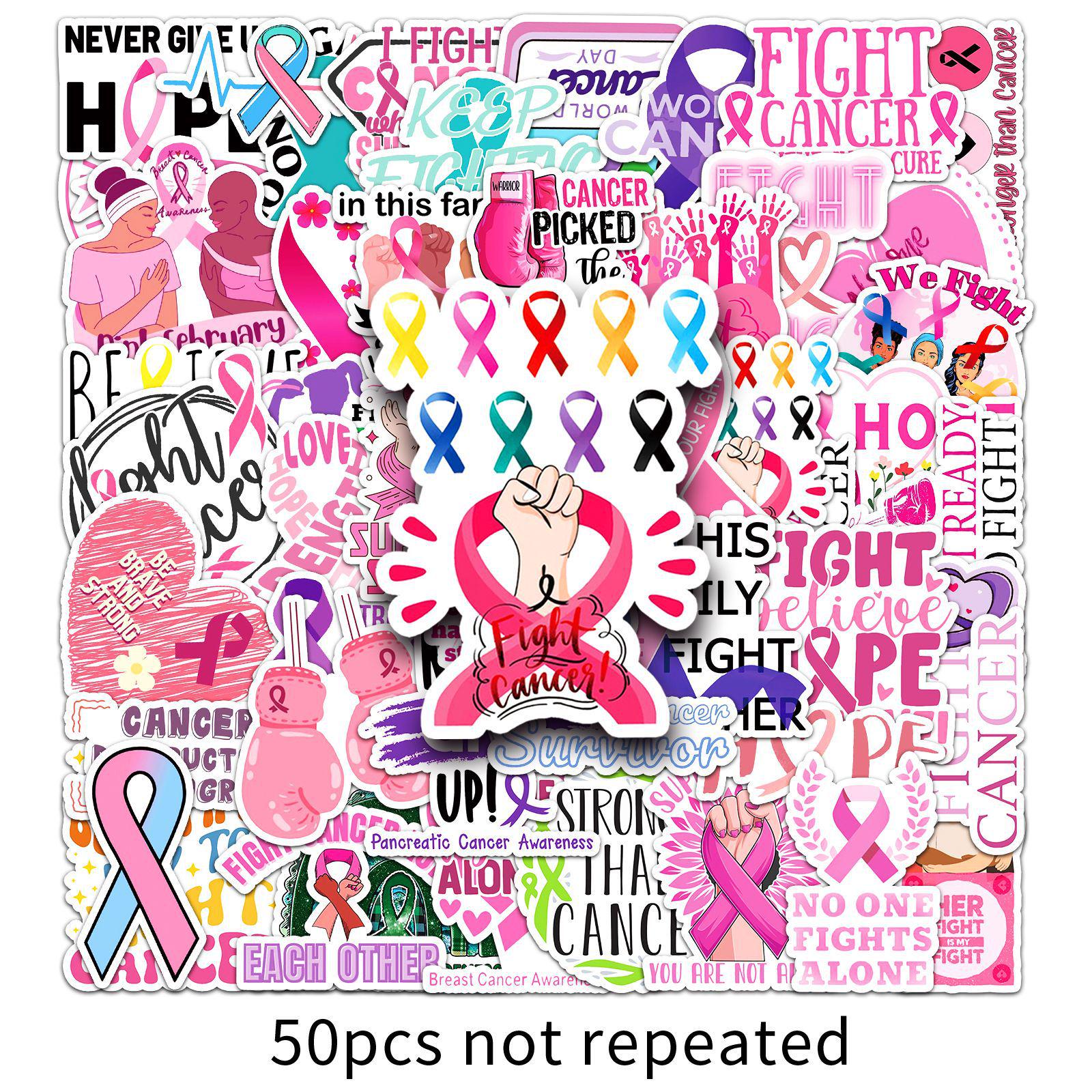 50 Cancer Awareness Stickers: Personalized Slogans for Decor - Perfect for Journals, Notebooks, Cups, and Fridges