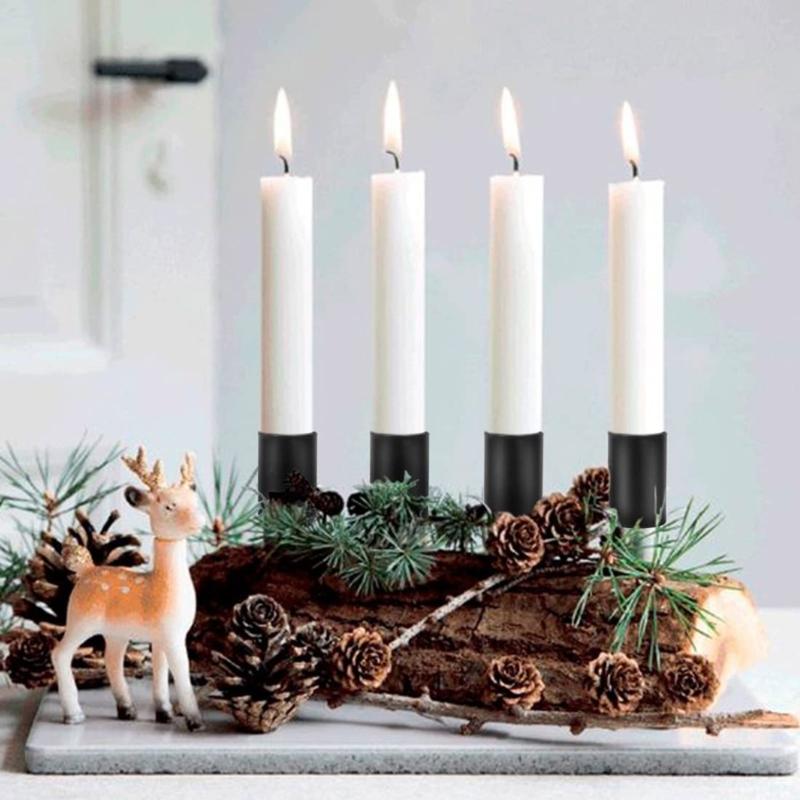 4Pcs Advent Wreath Candle Holders Stakes with Spikes Retro Taper Pillar Metal Candlestick Stand for Christmas Decors