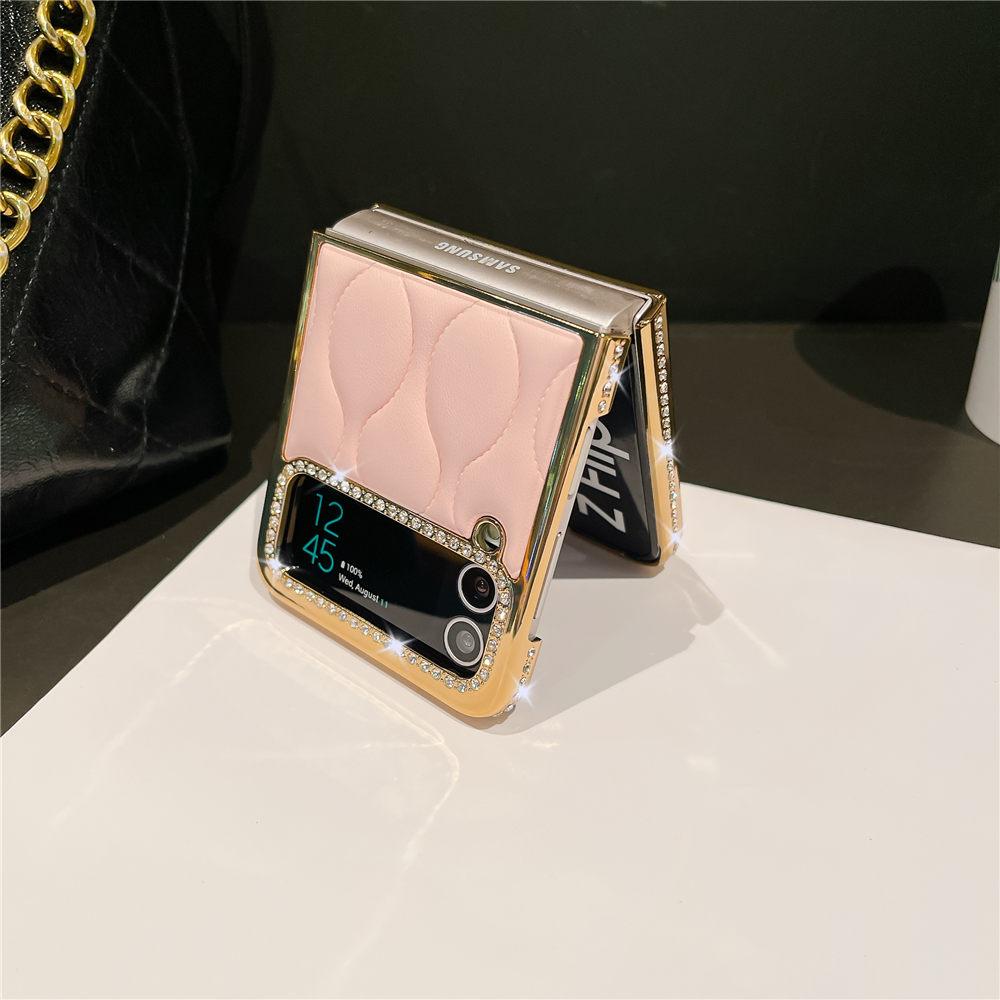 Luksusowe Złocone Diamentowe Skórzane Etui Na Samsunga Z Flip 6 Flip 5 Flip 4 3 Wstrząsoodporne Etui Na Telefon typu Flip6 Coque