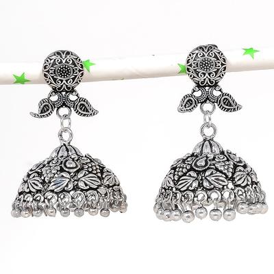 Natural Indian Look Jhumki Gemstone Silver Tribal Bali Earring 1.77" M8E05